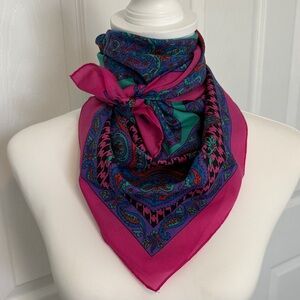 Vintage silk Vibrant Paisley Axcess Scarf head, neck, purse scarf shawl floral ✨